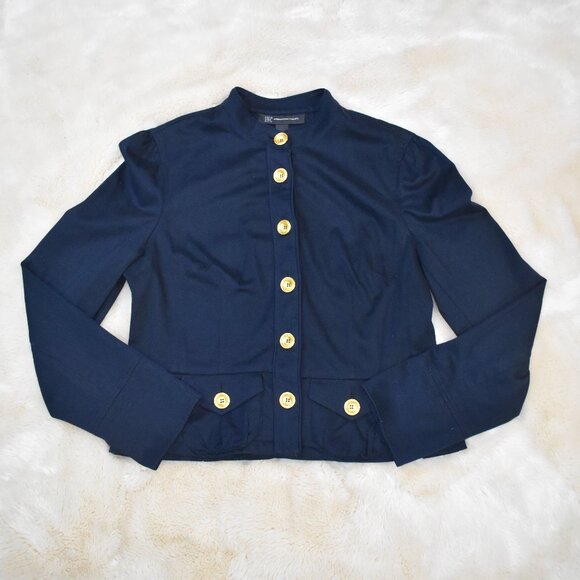 INC Navy Blue Cropped Jacket Size L Gold Button Lightweight Chic Blazer - Picture 14 of 14